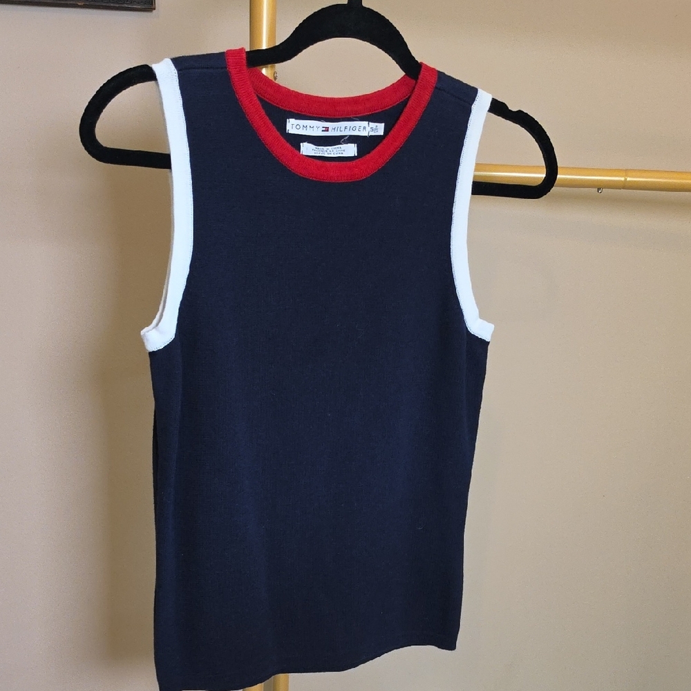 Tommy Hilfiger Navy Tank with Red Neckline and White Trim